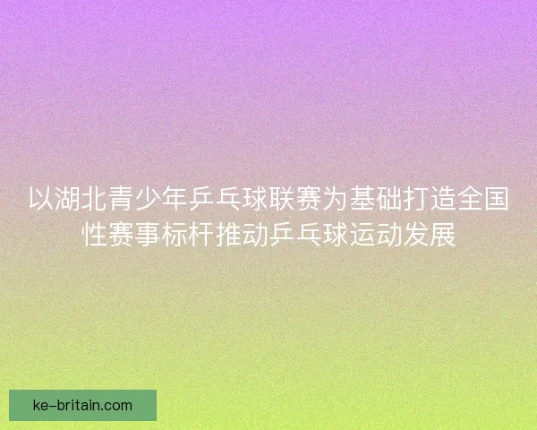以湖北青少年乒乓球联赛为基础打造全国性赛事标杆推动乒乓球运动发展